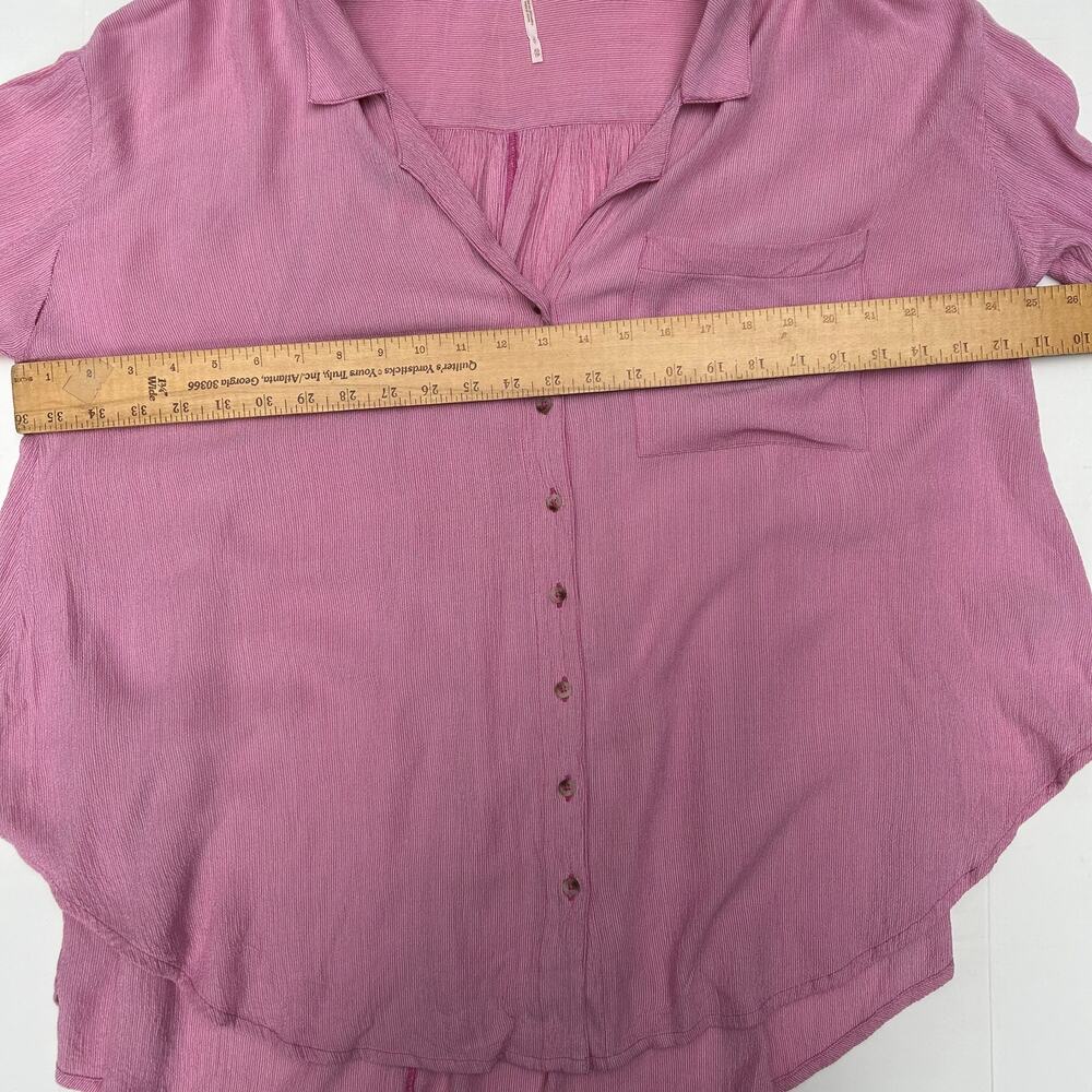 Free People Gauze Shirt Long Sleeve Pink Stripe Pocket High Low Button Up XS - Picture 9 of 11